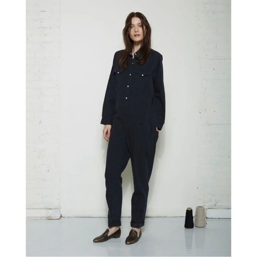 R13 Jumpsuit Cowboy Coveralls Utility in Black Velvet Stone Wash